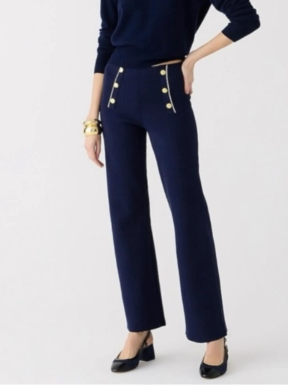 J.Crew Delaney Full-length Sailor Sweater Pant Blue XLT Wide Leg High Waist Knit